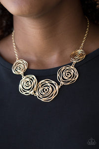 Paparazzi Rosy Rosette - Gold Necklace